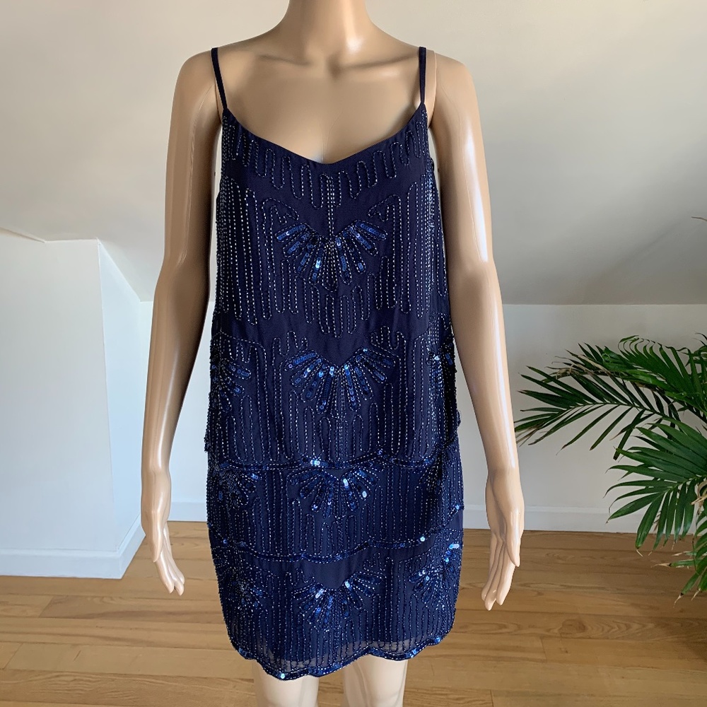 Laundry by Shelli Segal Blue Beaded Dress | Size 2